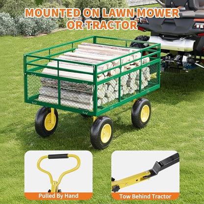 1400 LB Garden Cart with Removable Mesh Sides & Adjustable Handles - color: Green Yellow, size: 1400 LBS