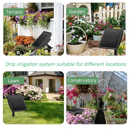 49FT Solar Drip Irrigation System, Automatic Watering Irrigation Kit for 15 Potted Plants, Auto DIY Watering System Plant Water Devices with Timer for Greenhouse Balcony Indoor Outdoor