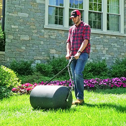 Brinly 270 lb. Combination Push/Tow Poly Lawn Roller with Easy-Turn Tethered Plug, 18 by 24" - Flat Black - color: Flat Black