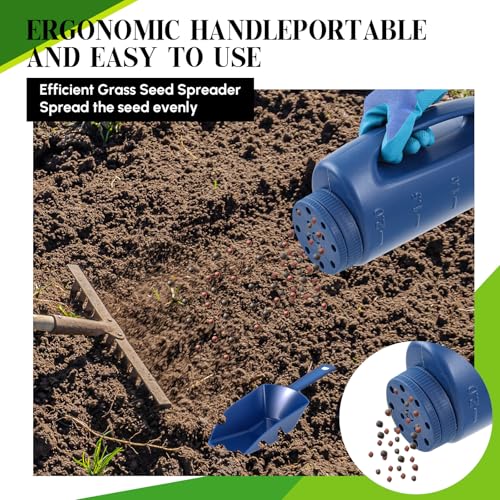 Handheld Spreader Set with Scoop & Gloves for Seed, Salt, De-icer,Blue - color: Blue