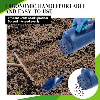 Handheld Spreader Set with Scoop & Gloves for Seed, Salt, De-icer,Blue - color: Blue