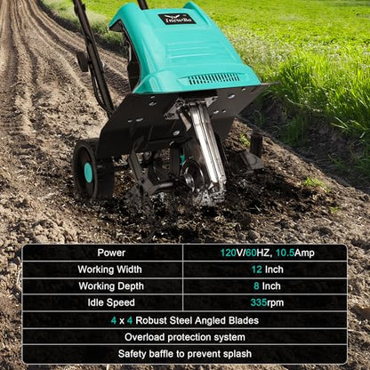 IncwBo 12'' 10.5AMP Corded Electric Garden Roto Tiller Cultivator Powerful - size: 10.5 AMP-12 INCH