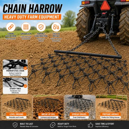4FT Heavy-Duty Steel Drag Harrow,Field Leveling Chain Rake,Black - size: 4FT