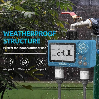 TiFFCOFiO Sprinkler Timer Outdoor, Digital Programmable for Garden Hose, Irrigrtion Timer with Rain Delay and Manual Mode (2 Outlets, 2 Packs) - size: 2 Outlets, 2 Packs