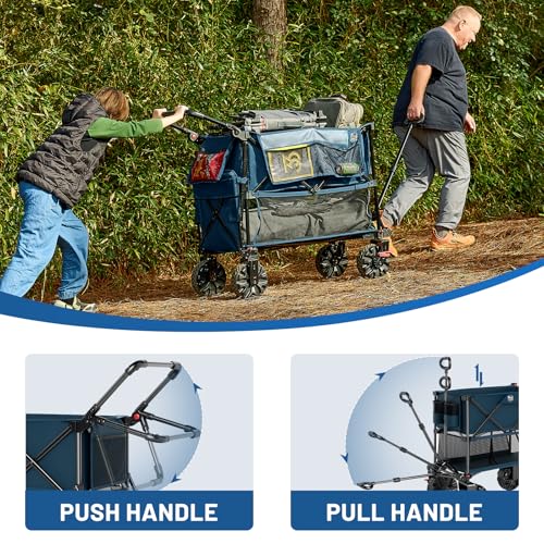 TIMBER RIDGE Push & Pull Double Decker Wagon, 400L Capacity & 450lb Load - color: Blue, size: With Push Handle