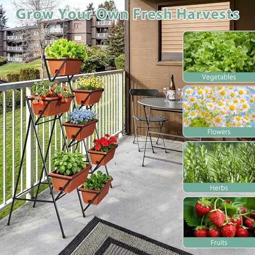 5-Tier Vertical Garden Planter with 7 Plant Boxes & Drainage Trays - color: Brick Red, size: 5-Tier