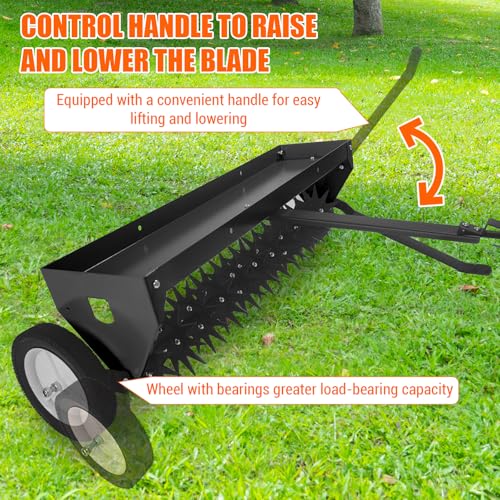 Heavy-Duty 40-Inch Tow-Behind Spike Aerator for Lawn, Garden, and Farm – Galvanized Steel Tines, Adjustable Handle, Transport Wheels, Weight Tray – Soil Aeration & Weed Removal, Black - color: Black