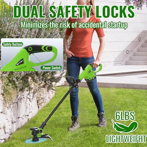 12" Cordless Weed Wacker String Trimmer with 2X 5.0ah Battery and Charger - color: Bright Green