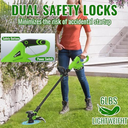 12" Cordless Weed Wacker String Trimmer with 2X 5.0ah Battery and Charger - color: Bright Green