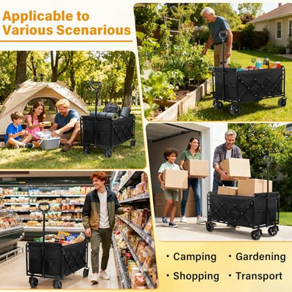 Wagons Cart Foldable, 500 lbs Collapsible Wagon with Wheels for Camping - size: 500 lbs