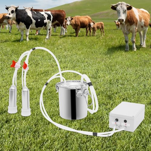 Electric Milking Machine for Cows and Goats, 3L Stainless Steel Milk Bucket, Adjustable Vacuum & Pulsation, Portable Cow Milker for Farm, Homestead, Dairy Use (3L) - size: 3L