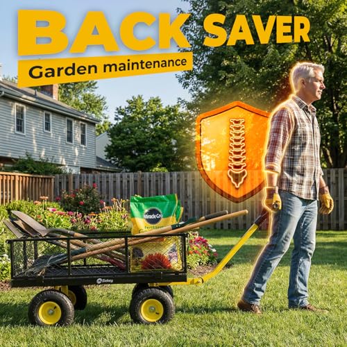 Sekey 1000lbs Heavy Duty Steel Garden Cart for Yard & Farm, Utility Wagon with Removable Sides (Convert to Flatbed), 10" Rubber Tires, Black - color: Black, size: 1000LBS