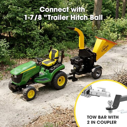 Wood Chipper 420cc 15 HP Gas Powered Engine Wood Chipper Shredder Mulcher with E-Strat 4Wheels Towbar Tail Light Emergency Stop Switch (5'' Yellow) - size: 5'' Yellow