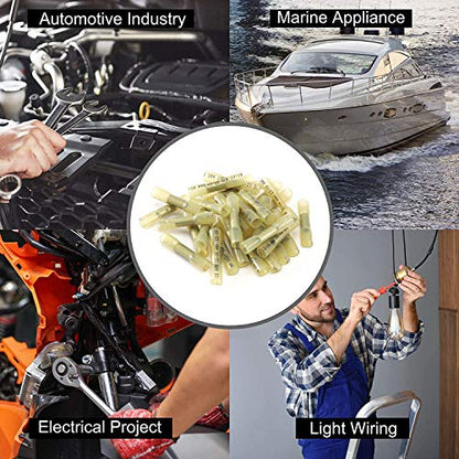 250PCS Heat Shrink Butt Wire Connectors 12-10 AWG, Insulated Waterproof Electrical Wire Connectors Automotive Marine Grade Wire Crimp Terminals Butt Splices, Ideal for Boat, Truck, Yellow - size: 12-10 AWG - Yellow 250 PCS