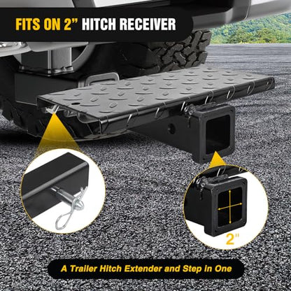 Nilight Hitch Extender with Step 2" Receiver 14"x7" Anti-Slip Diamond Plate - color: Hitch Extender with Step