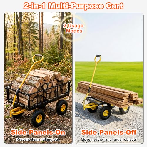900 Lbs Heavy Duty Steel Garden Cart with Handle & 10" All Terrain Tires - color: Black Yellow, size: 900lbs