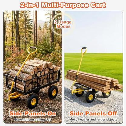 900 Lbs Heavy Duty Steel Garden Cart with Handle & 10" All Terrain Tires - color: Black Yellow, size: 900lbs