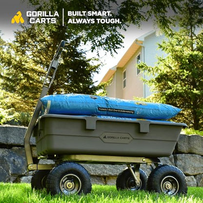 Gorilla Carts Poly Dump Cart, 800 lb. Capacity, 5 Cu Ft, Gray - size: 5-Cubic Feet, style: Pneumatic