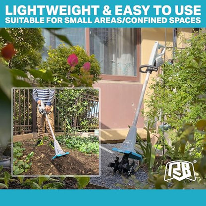 RB 40V Cordless Tiller Cultivator with Battery for Narrow Garden Areas