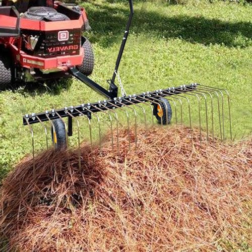 ATV Pull Behind Landscape Rake,60-inch Pine Straw Rake,Steel Pull Behind Dethatcher for Tractor, ATV, UTV,