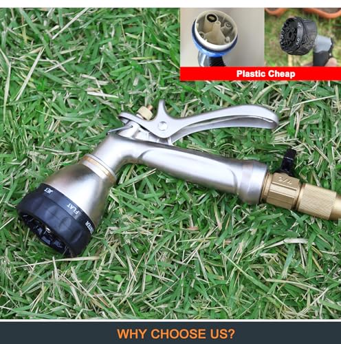 ESOW Heavy Duty Metal Garden Hose Nozzle, 7 Patterns, Rear Trigger