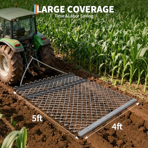 Heavy Duty Drag Chain Harrow for ATV/UTV/Tractor – Durable Steel Leveling Rake for Farm, Pasture, Seedbed Preparation, Gravel Driveways – Robust Agricultural Attachment - color: Black