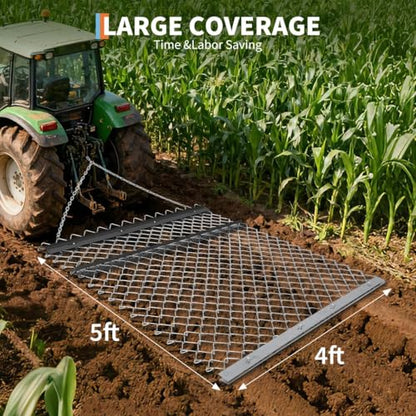 Heavy Duty Drag Chain Harrow for ATV/UTV/Tractor – Durable Steel Leveling Rake for Farm, Pasture, Seedbed Preparation, Gravel Driveways – Robust Agricultural Attachment - color: Black