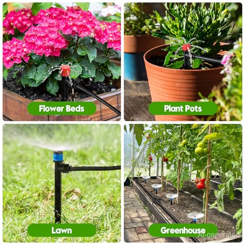 110FT Drip Irrigation System Kit, Automatic Garden Watering System - size: 17FT Main tube+ 93FT 1/4'' tube
