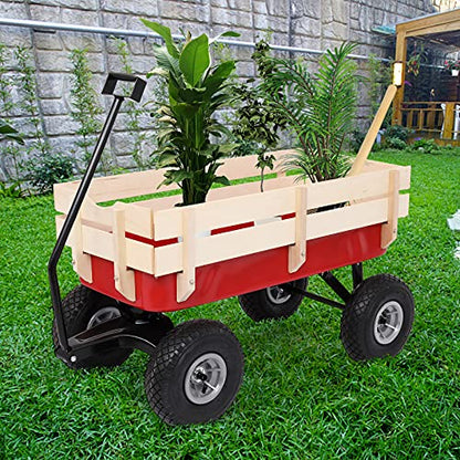 VINGLI Cargo Wagon Garden Cart, All Terrain Wagon with Wood Railing 10-inch Pneumatic Turf Tires Children Garden Outdoor - color: Red