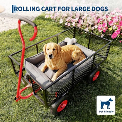 Heavy Duty 500 Lbs 3Cu Ft Steel Garden Cart Utility Wagon-Red