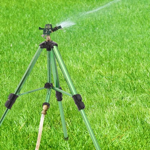 Green Zinc Alloy Water Bird Sprinkler, Heavy Duty Tripod Base Garden Sprinkler, 360 Degree Large Area Irrigation, Durable Flip Lock Legs & Adjustable Nozzle, 1 Pack