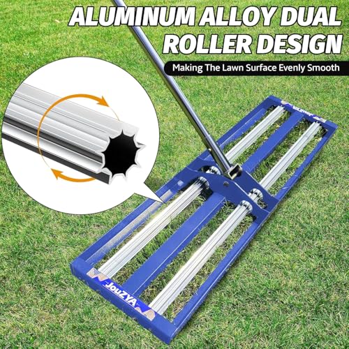 Updated Lawn Leveling Rake 40"x10", Lawn Leveler with Aluminum Rollers - size: 40''x10'' Blue