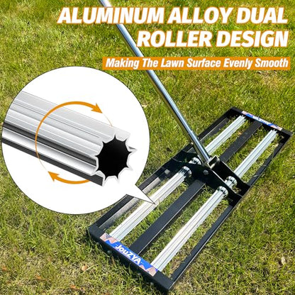 Updated Lawn Leveling Rake 40"x10", Lawn Leveler with Aluminum Rollers - size: 40''x10'' With Roller (Black)
