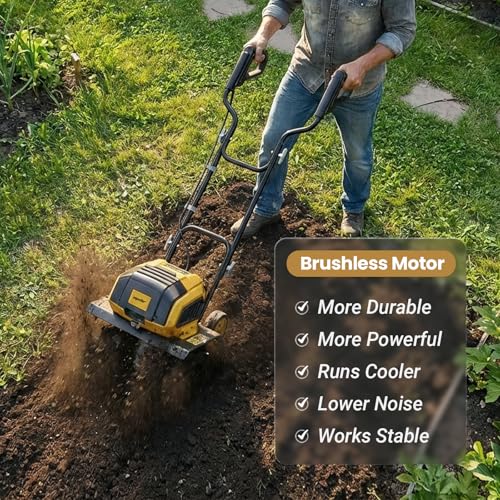 Brushless Dual Battery Powered Tiller Compatible with Dewalt 20V Battery - style: Yellow-40V No Battery