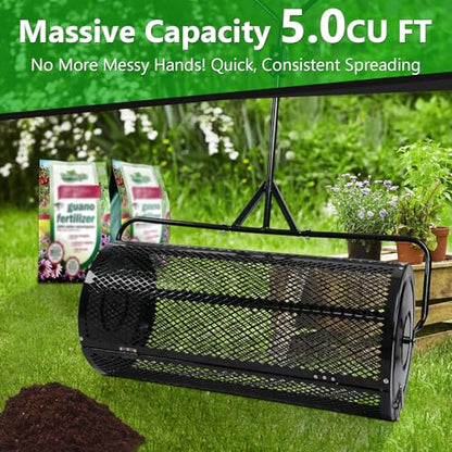 44 Inch Towable Compost Spreader, Metal Mesh Peat Moss Spreader for Lawn - size: 44 Inch