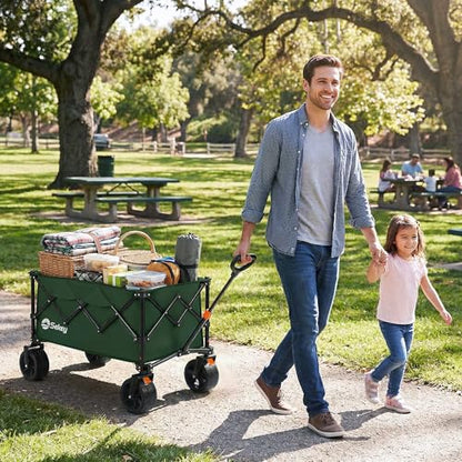 Sekey 250L Beach Wagon, 400 lb Capacity, Foldable, All-Terrain Wheels - color: Dark Green