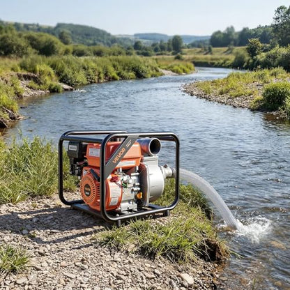VEVOR Gas Powered Water Pump, 3 in, 242 GPM 7HP Semi Trash Water Transfer Pump Portable, Gasoline Engine with 25 ft Discharge Hose, Heavy Duty Frame, Cast Iron Impeller, for Irrigation, Ponds, Pools - size: 3in 7.0 HP 242GPM