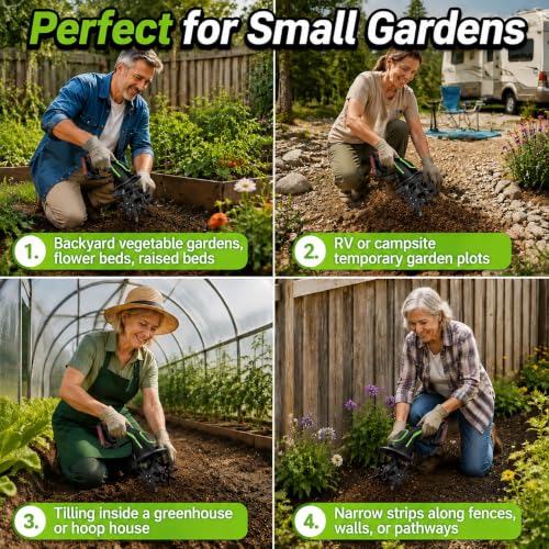 Mini Cordless Tiller Cultivator, 21V Electric Hand Tiller for Gardening