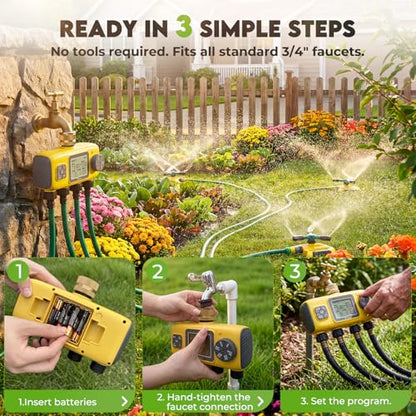 4 Zone Water Timer for Garden Hose, 4 Outlets Sprinkler Timer Kit