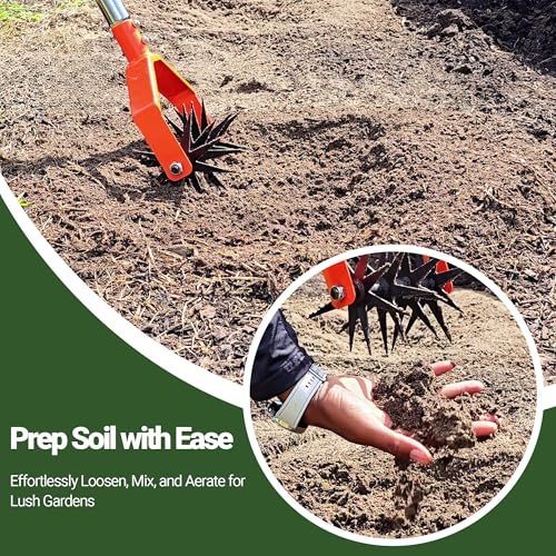 67in Garden Cultivator with Tempered Spring Steel Tines - color: Orange
