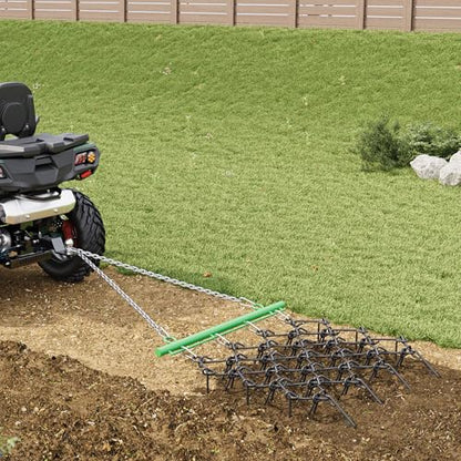 5ft x 4.5ft Heavy Duty Drag Harrow - 3/8" Tines & Chain Link Mat for Arena Leveling, Pasture Maintenance, Soil Prep - Compatible with ATV, UTV, Tractor, Green - size: 5' x 4.5', 3/8" Tines(Green)