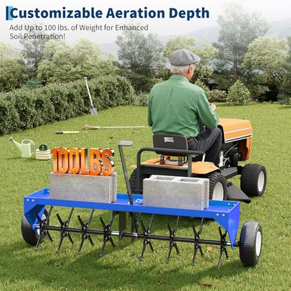 Tow Behind Lawn Aerator, 48" Plug Aerator, 100 Lb Weight Tray