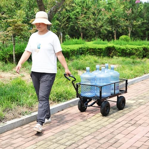 Wagon With Removable Sides for Farms, Warehouses - Garden Dump Cart With Air Wheels (Black) - Essential for Your Dream Garden - color: Black Air Wheels