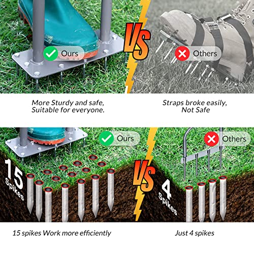 Walensee Manual Lawn Aerator Tool with 15 Iron Spikes, Garden Spike Aerator - style: 3-Row Spikes