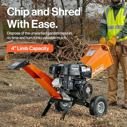 SuperHandy 9HP Gas Wood Chipper, 4-Inch Capacity, Reversible Blades
