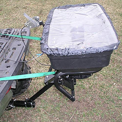 Field Tuff Hitch Mount Grass Seed Spreader with Rain Protector for ATV, UTV, or Utility Tractor, Black - size: 125 lb Capacity