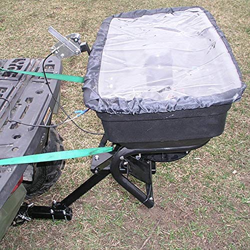 Field Tuff Hitch Mount Grass Seed Spreader with Rain Protector for ATV, UTV, or Utility Tractor, Black - size: 125 lb Capacity