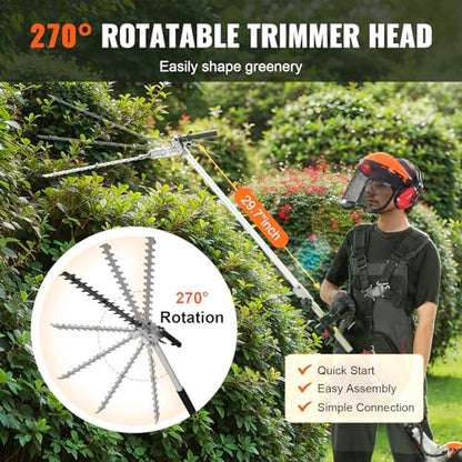 VEVOR 43cc 6-in-1 Multi-Functional Trimming Tool, Hedge Trimmer, Weed Eater, String Trimmer, Brush Cutter, Edger, Pole Saw Chainsaw Pruner with Extension Pole, w/EPA, CE and EMC Certification - size: 43cc
