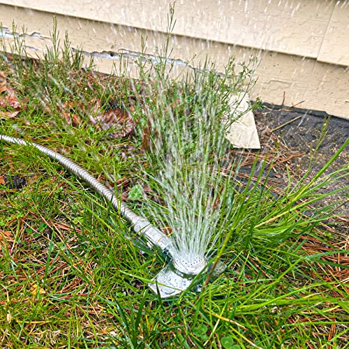 Morvat 360 Degree Spot Metal Sprinkler with Gentle Water Flow for Small Area Garden Lawn Yard & Plant Watering, Coverage Up to 30FT, Circle Pattern Hose Head, Includes 2 Pegs & Extra Washers, 2 Pack