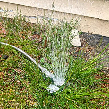 Morvat 360 Degree Spot Metal Sprinkler with Gentle Water Flow for Small Area Garden Lawn Yard & Plant Watering, Coverage Up to 30FT, Circle Pattern Hose Head, Includes 2 Pegs & Extra Washers, 2 Pack